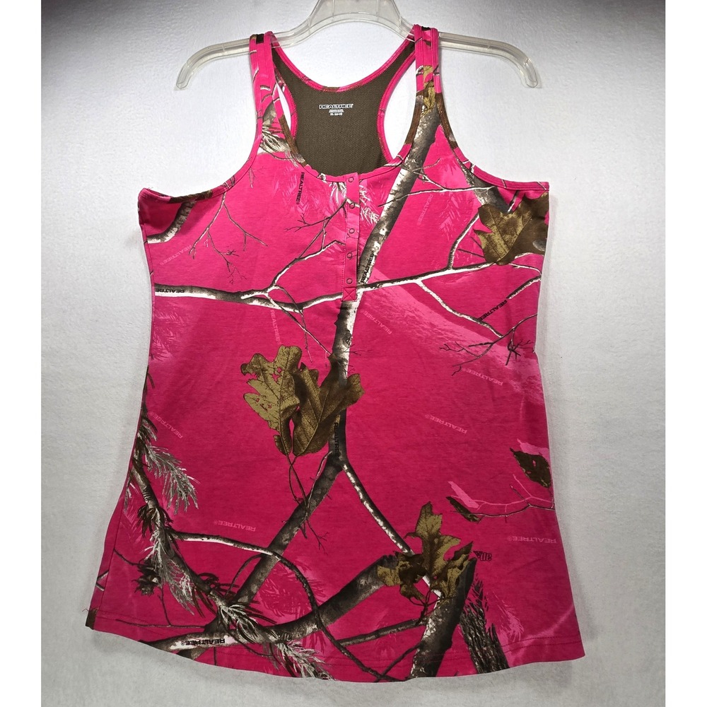 Realtree Pink Camo Henley Racerback Tank Top XL TKF-W4141/RT